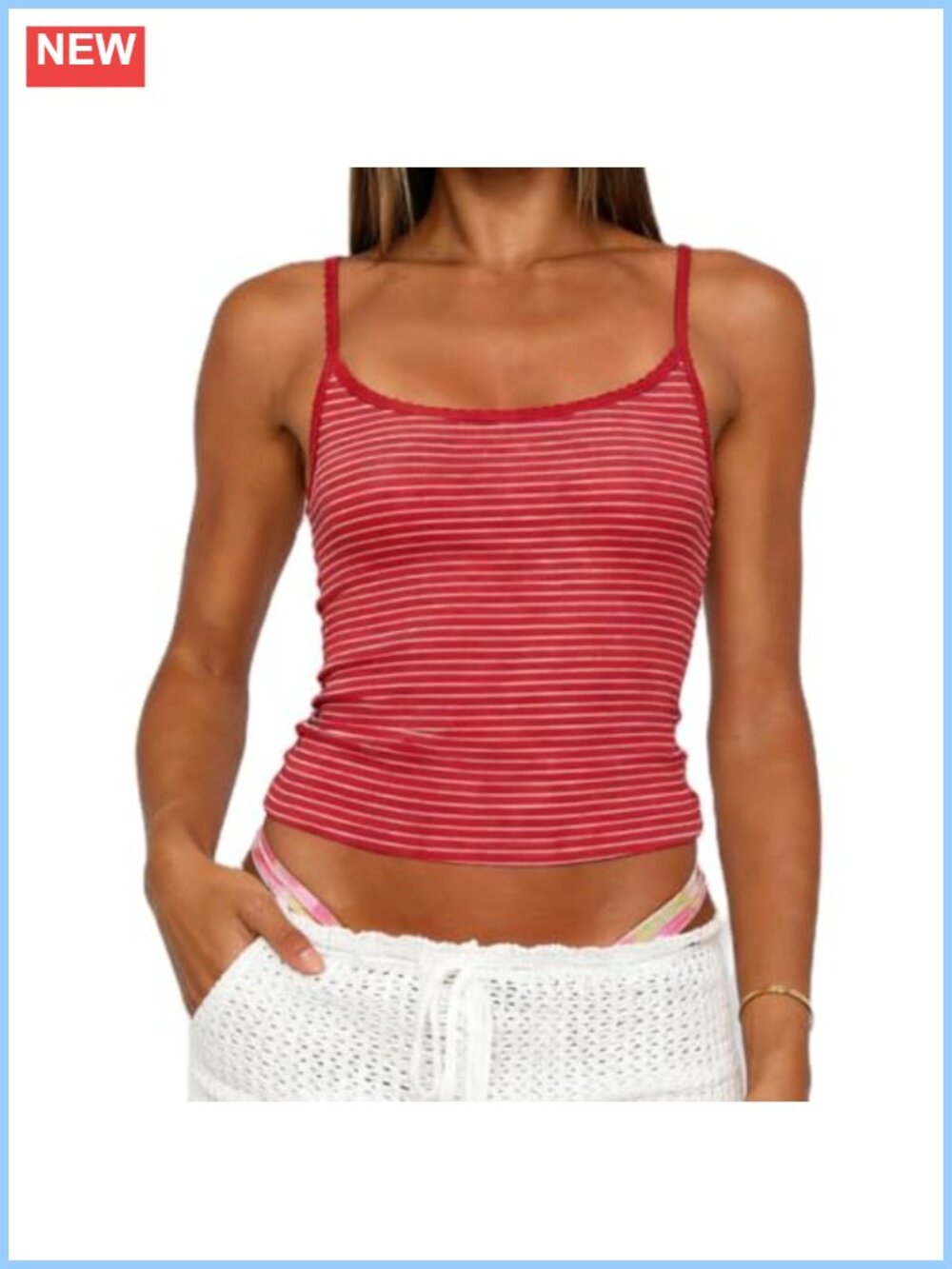 Striped Spaghetti Strap Crop Cami Tank Top Slim Fit Y2K Preppy Summer